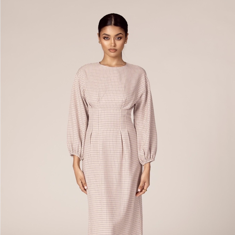 Veiled collection Plaid Balloon Sleeve Maxi Dress - Nude